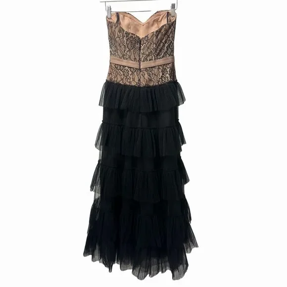knee length dresses for ladies Hazel Black Lace Strapless Maxi Dress